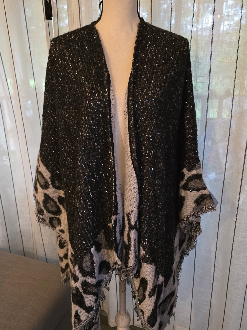 INC International Concepts Black and Cream Sequin Poncho